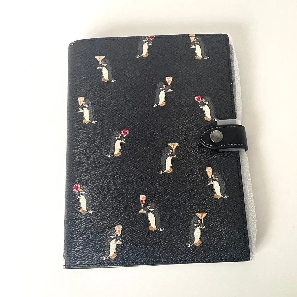 Coach CCP98 Boxed Notebook & Pencil Case Black Signature Canvas Penguin Leather